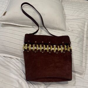 STAUD Brown Suede Bucket Tote Bag with Gold Chain Accent - one of a kind *NWT